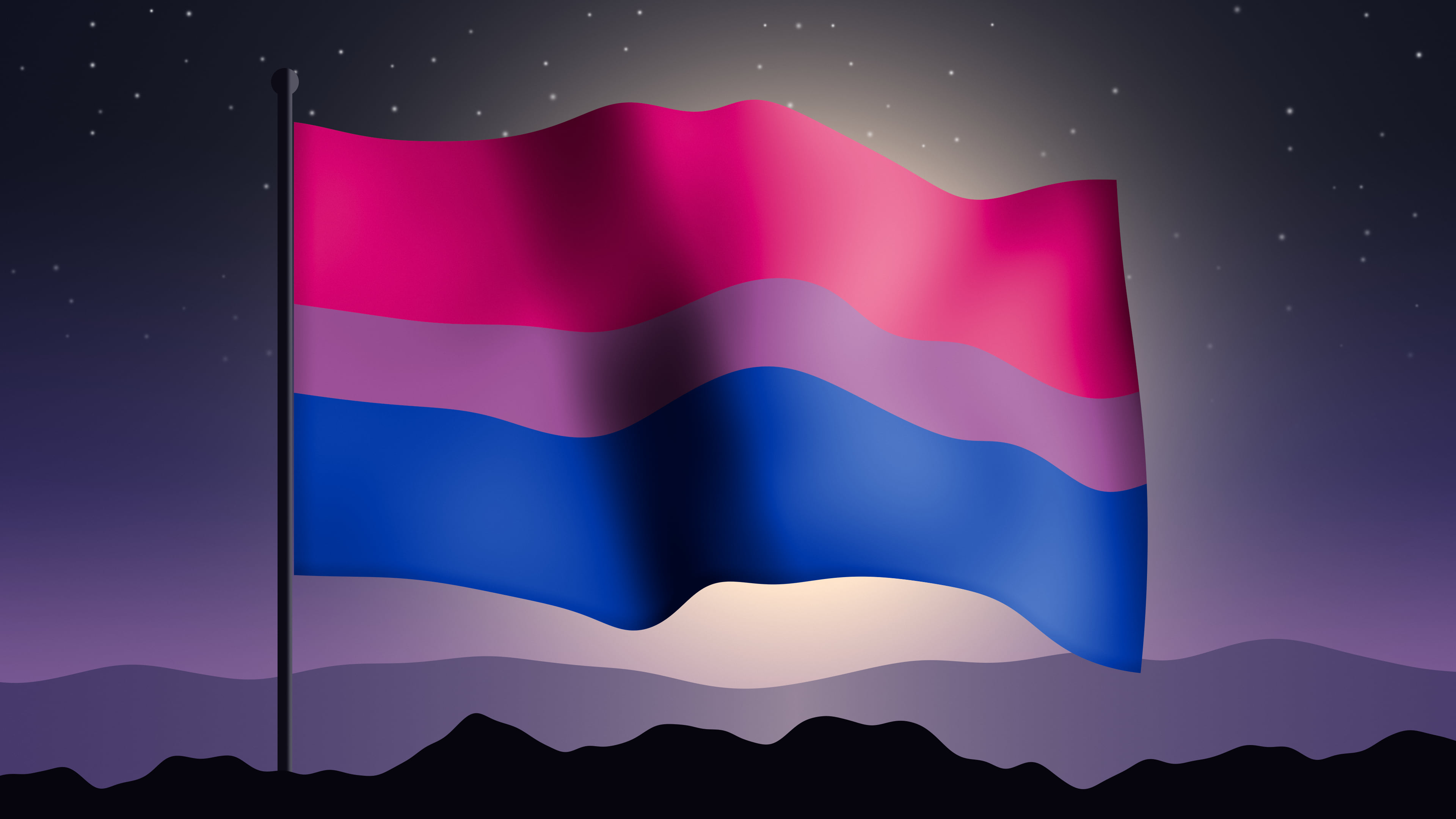 Bisexual Waving Pride Flag desktop wallpaper in 4K