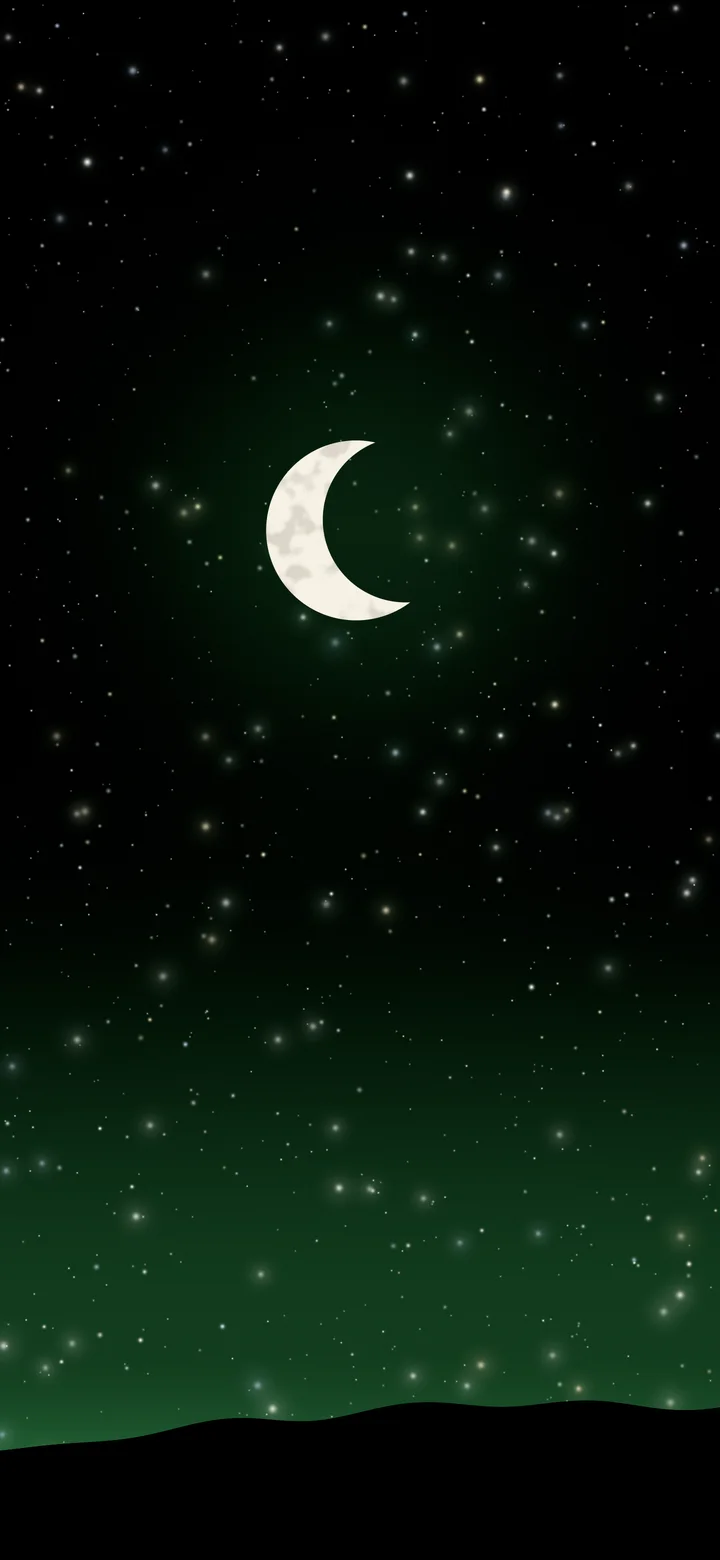 Black and Green Moon and Stars Night Sky wallpaper for iPhone and Android