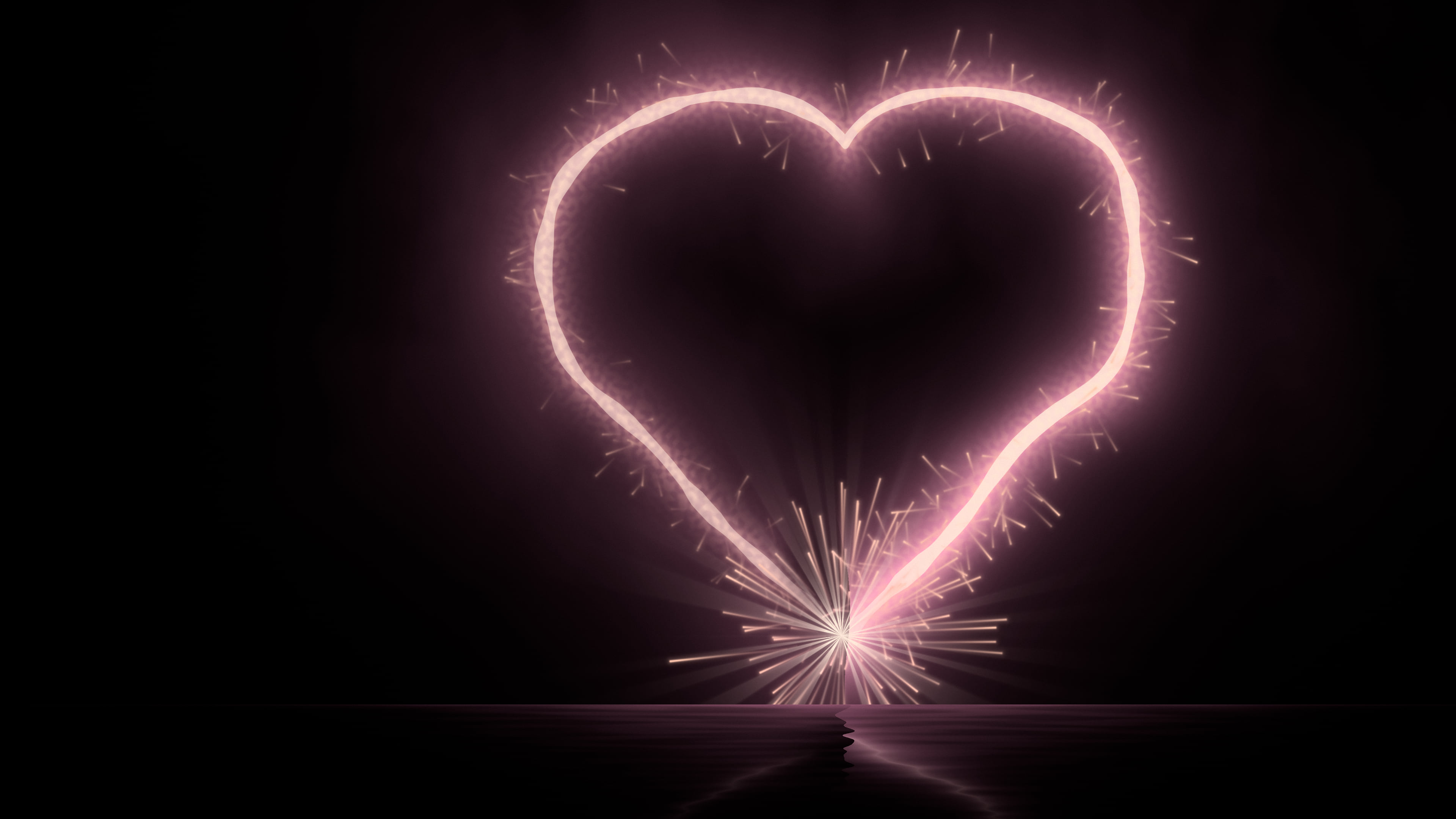 Black and Pink Sparkler Heart desktop wallpaper in 4K