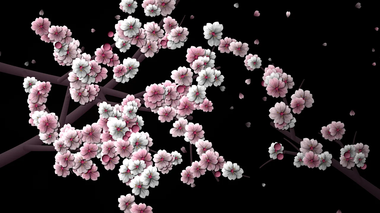 Black Blossom Branch Pattern desktop wallpaper in 4K
