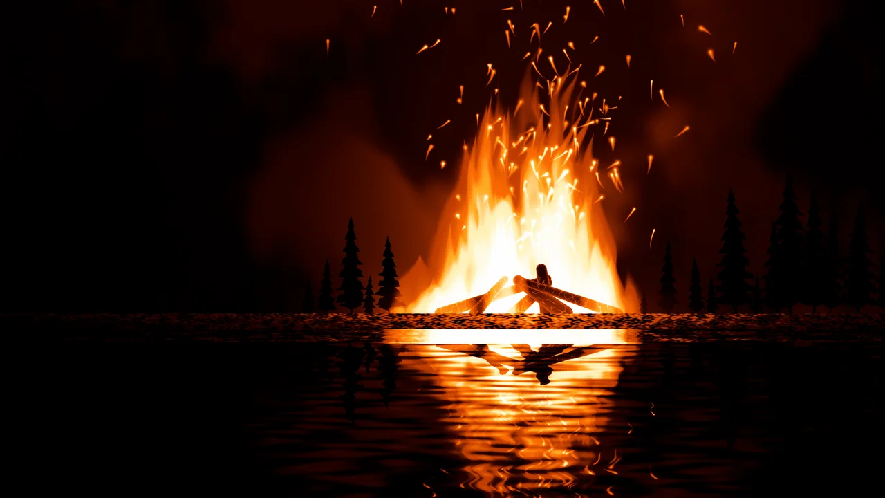 Black Bonfire by the Water desktop wallpaper in 4K