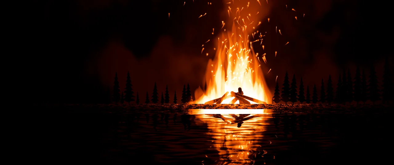 Black Bonfire by the Water ultrawide wallpaper, 3440 × 1440