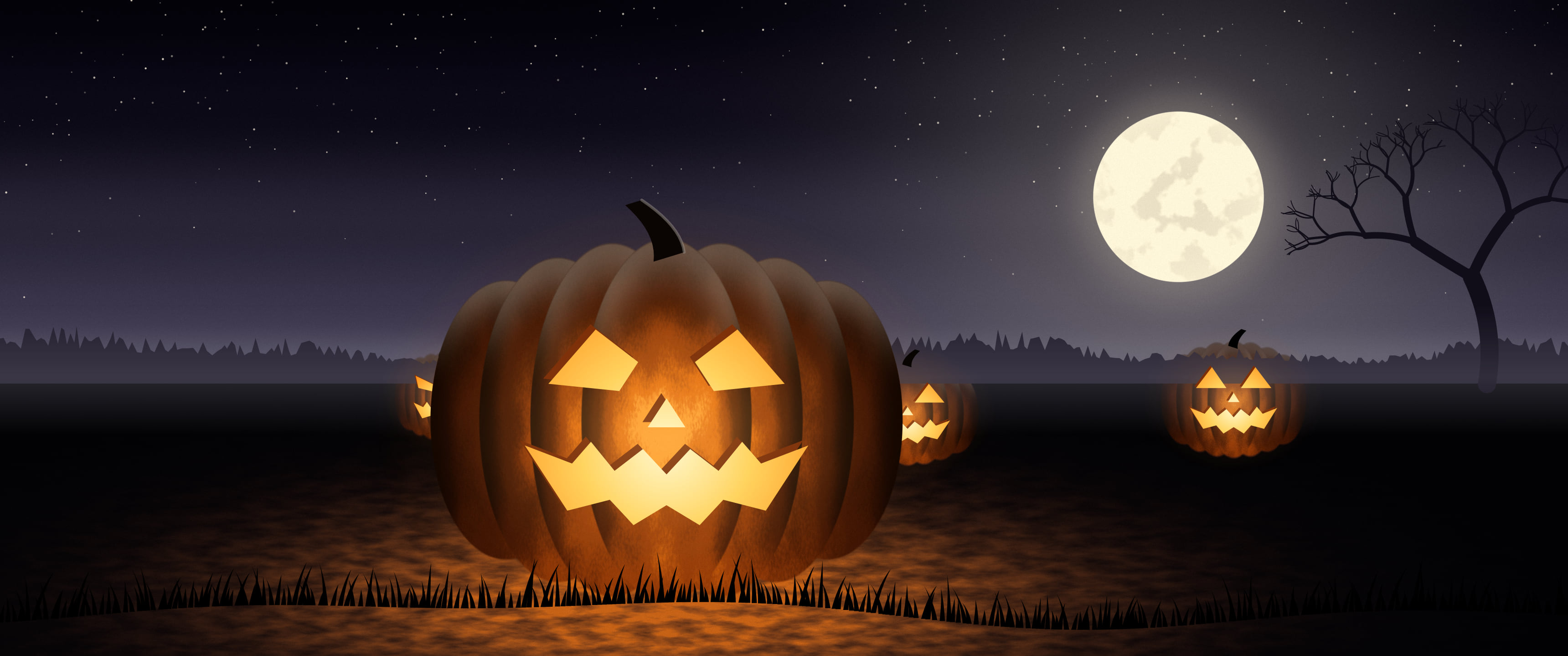 Black Carved Jack O Lantern ultrawide wallpaper, 3440 × 1440