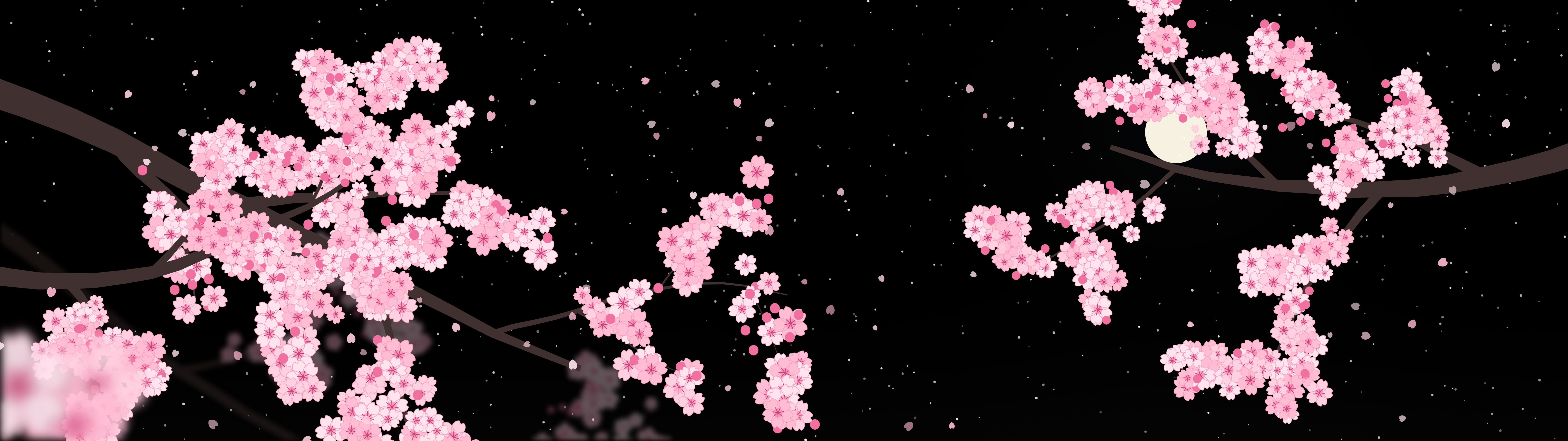 Black Cherry Blossom Branch dual monitor wallpaper, 7680 × 2160