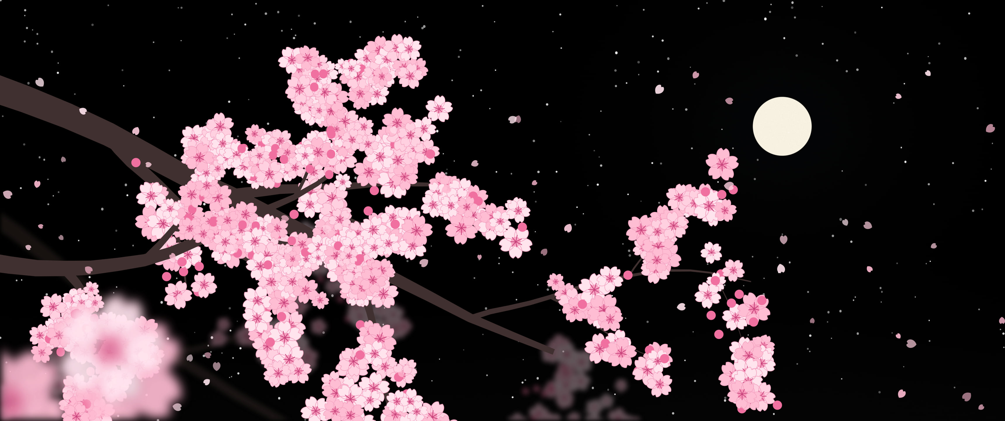 Black Cherry Blossom Branch ultrawide wallpaper, 3440 × 1440