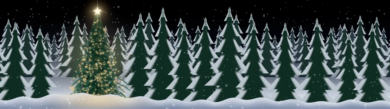 Black Christmas Tree in a Snowy Forest dual monitor wallpaper, 7680 × 2160