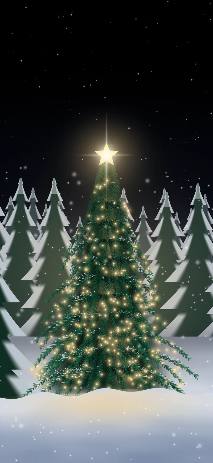 Black Christmas Tree in a Snowy Forest wallpaper for iPhone and Android