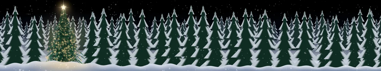 Black Christmas Tree in a Snowy Forest triple monitor wallpaper, 7680 × 1440