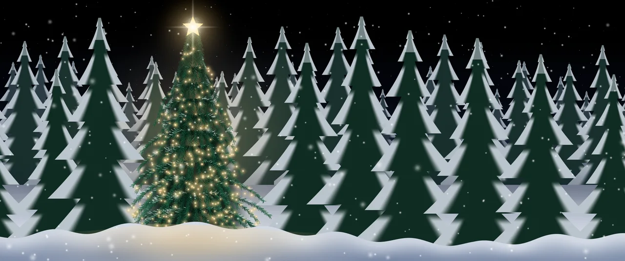 Black Christmas Tree in a Snowy Forest ultrawide wallpaper, 3440 × 1440