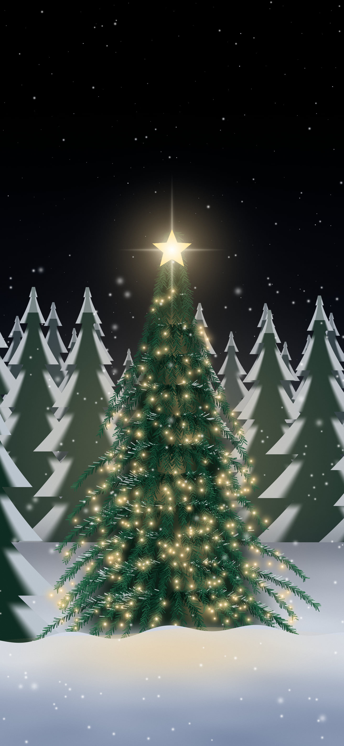 Black Christmas Tree in a Snowy Forest wallpaper for iPhone and Android
