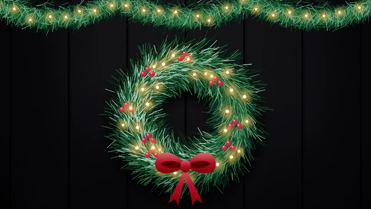 Black Christmas Wreath desktop wallpaper in 4K