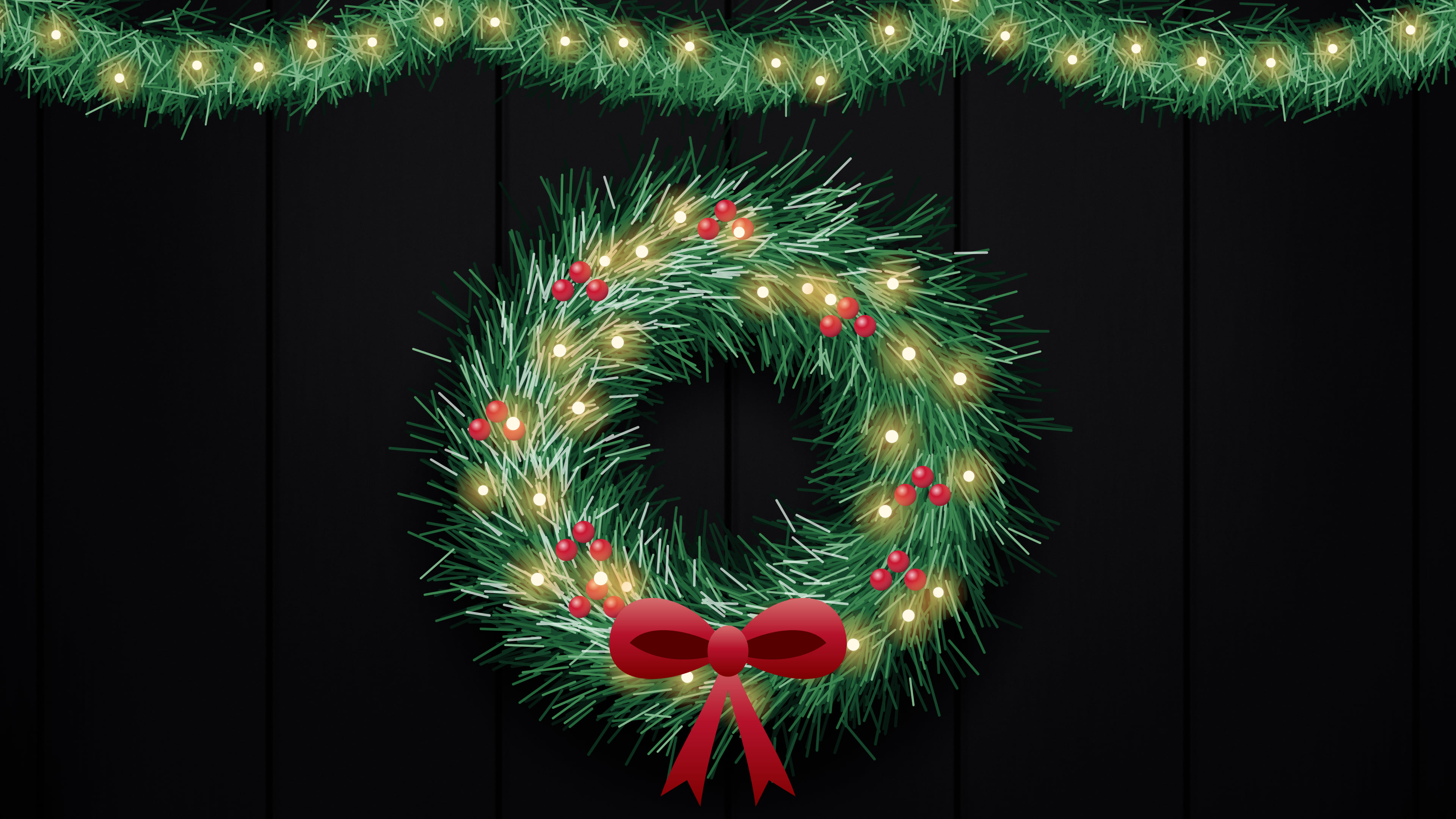 Black Christmas Wreath desktop wallpaper in 4K