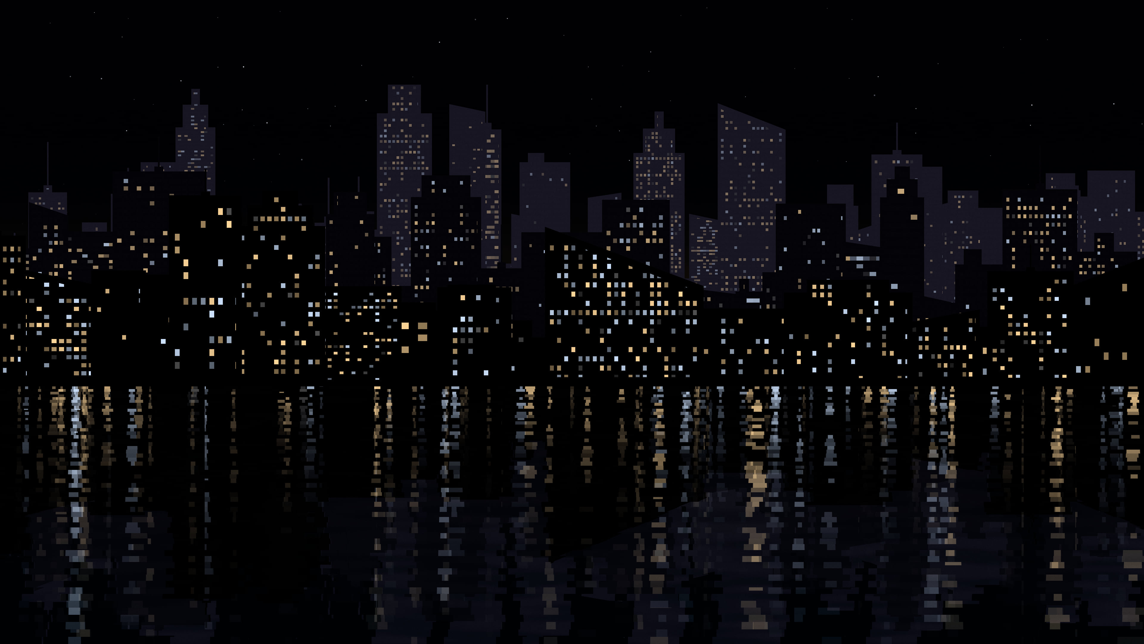 Black City Lights Reflection desktop wallpaper in 4K