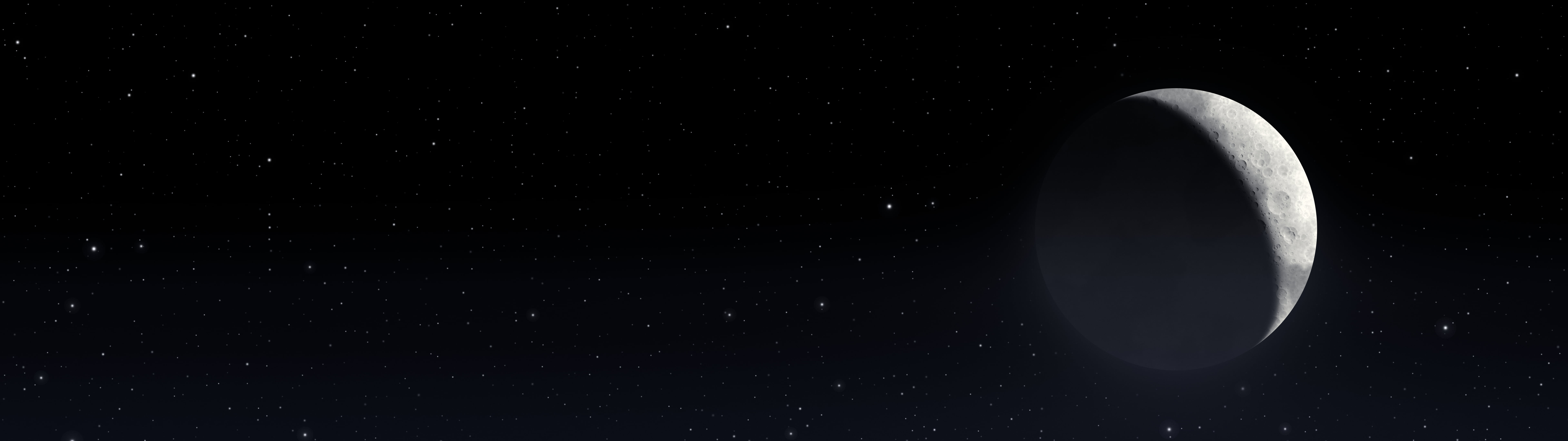 Black Crescent Moon dual monitor wallpaper, 7680 × 2160