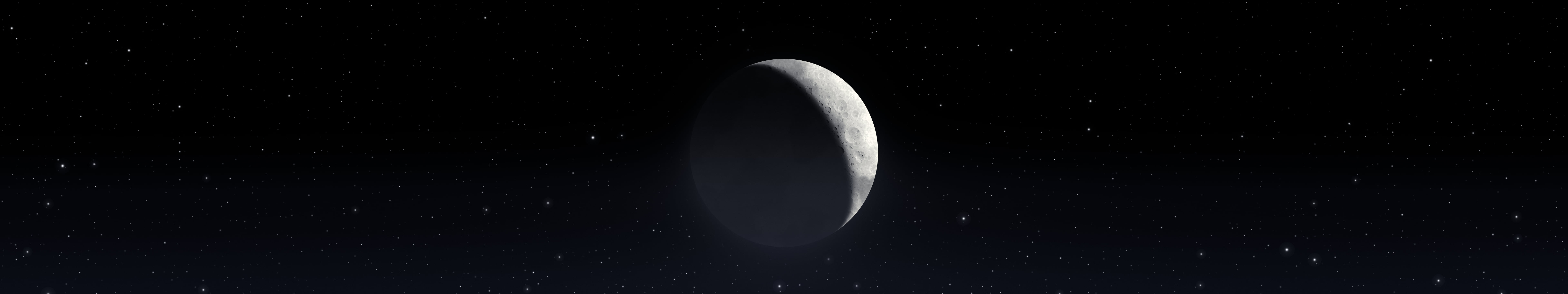 Black Crescent Moon triple monitor wallpaper, 7680 × 1440