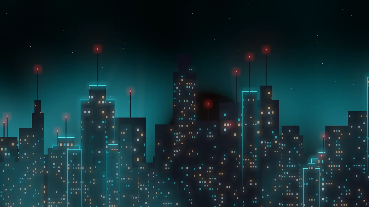 Black Cyberpunk Skyline desktop wallpaper in 4K