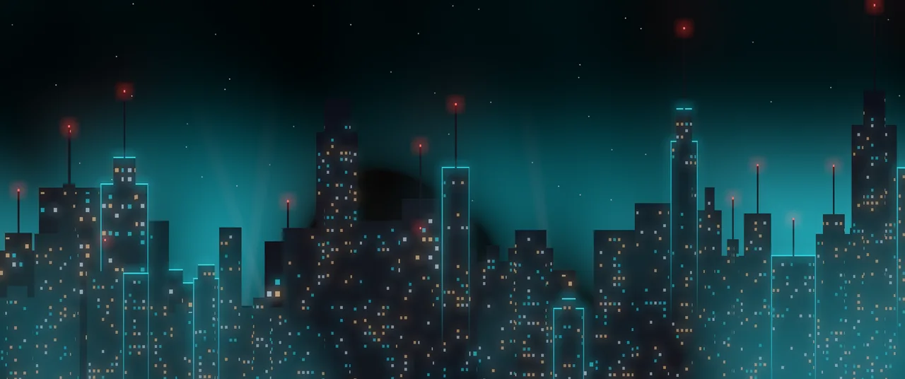 Black Cyberpunk Skyline ultrawide wallpaper, 3440 × 1440