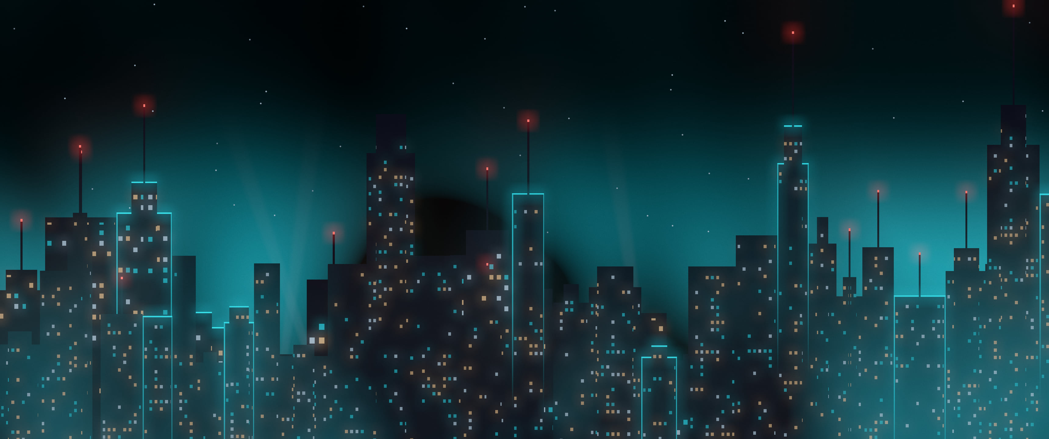 Black Cyberpunk Skyline ultrawide wallpaper, 3440 × 1440