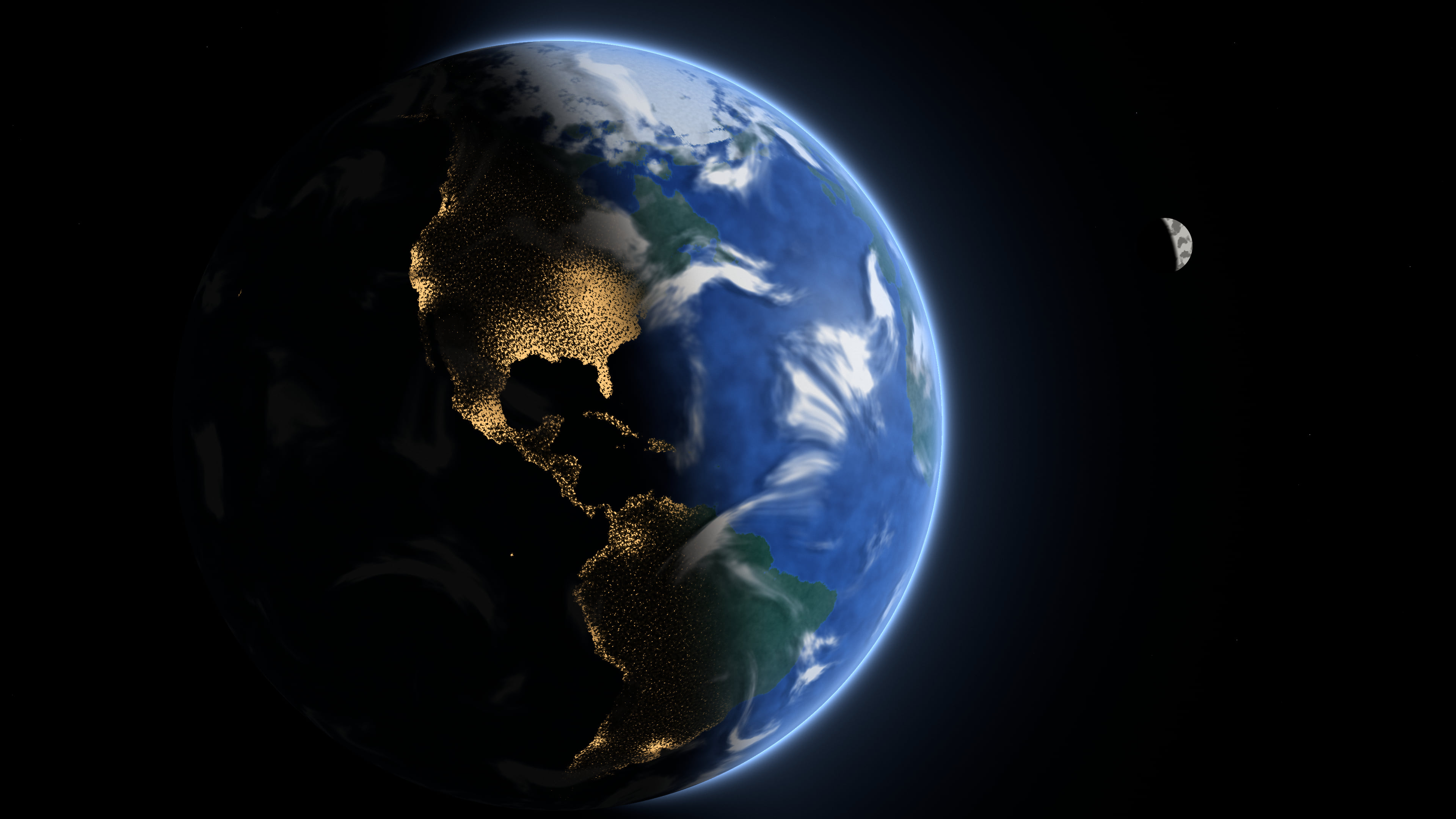 Black Earth City Lights from Space desktop wallpaper in 4K