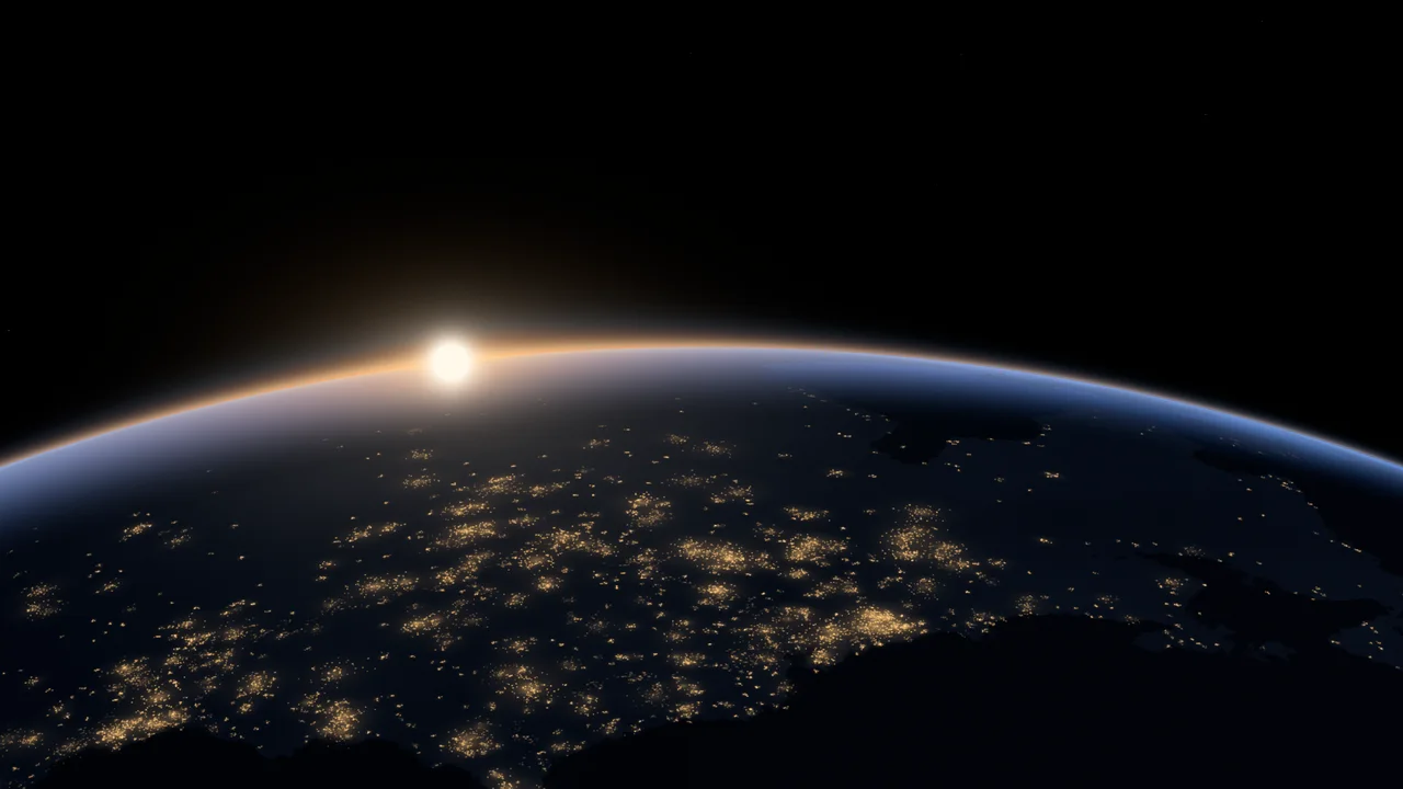 Black Earth Dawn over City Lights desktop wallpaper in 4K