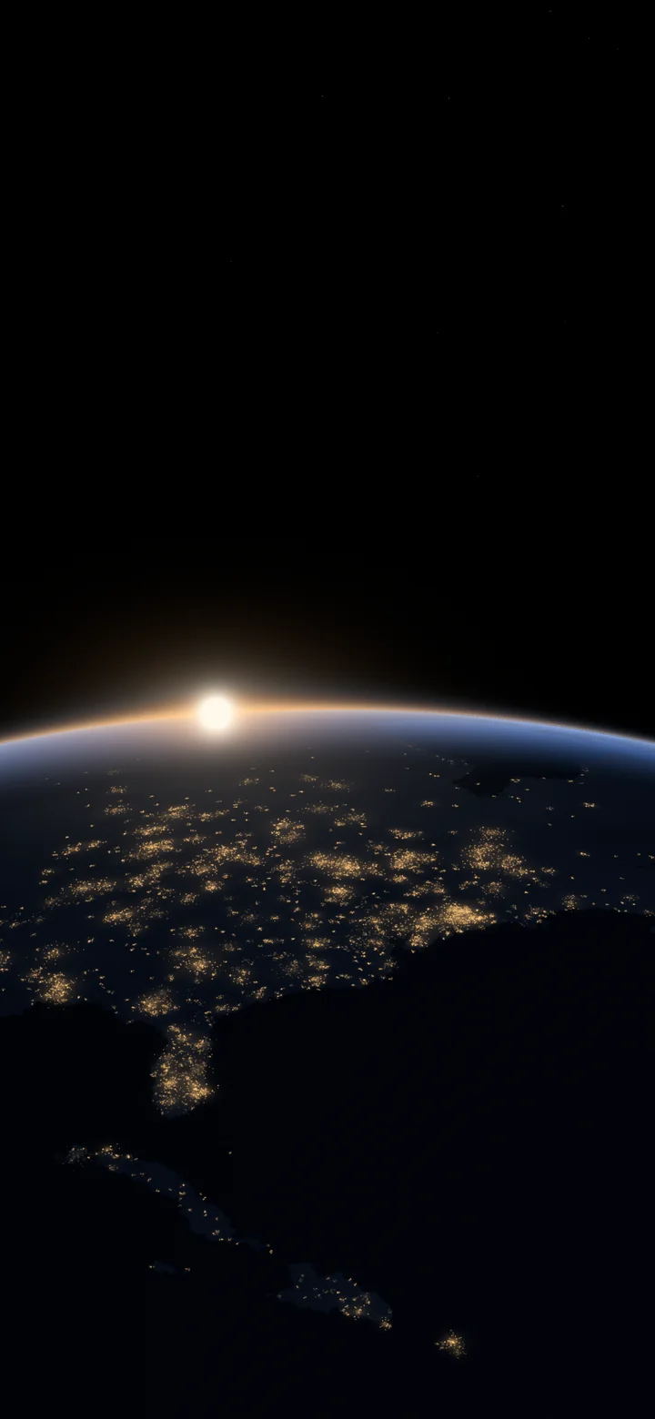 Black Earth Dawn over City Lights wallpaper for iPhone and Android