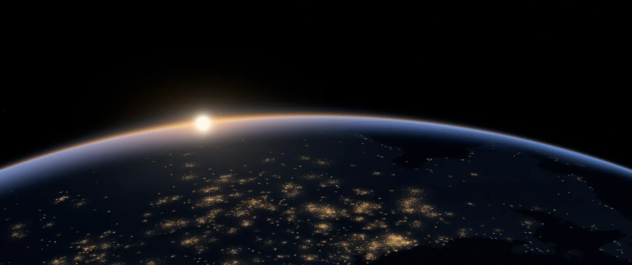 Black Earth Dawn over City Lights ultrawide wallpaper, 3440 × 1440