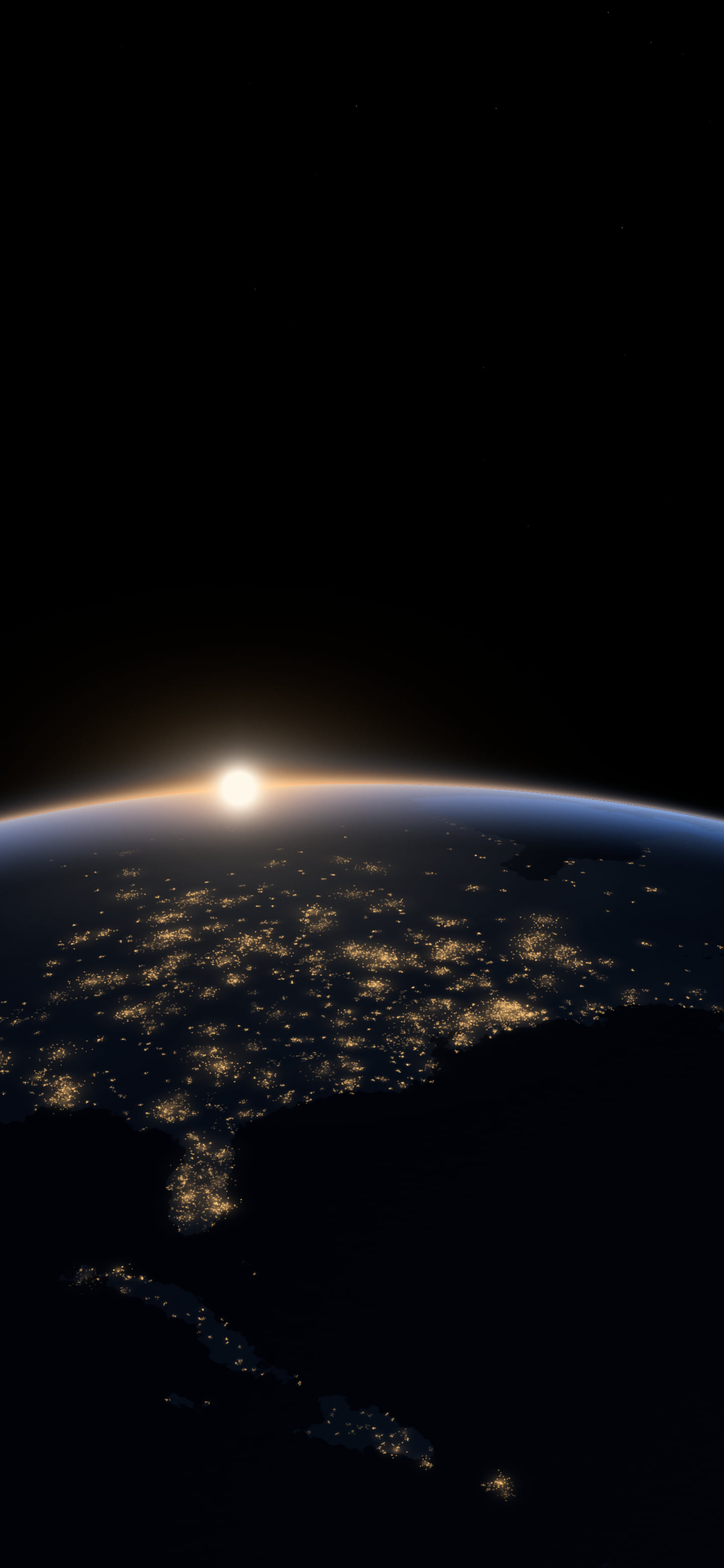 Black Earth Dawn over City Lights wallpaper for iPhone and Android