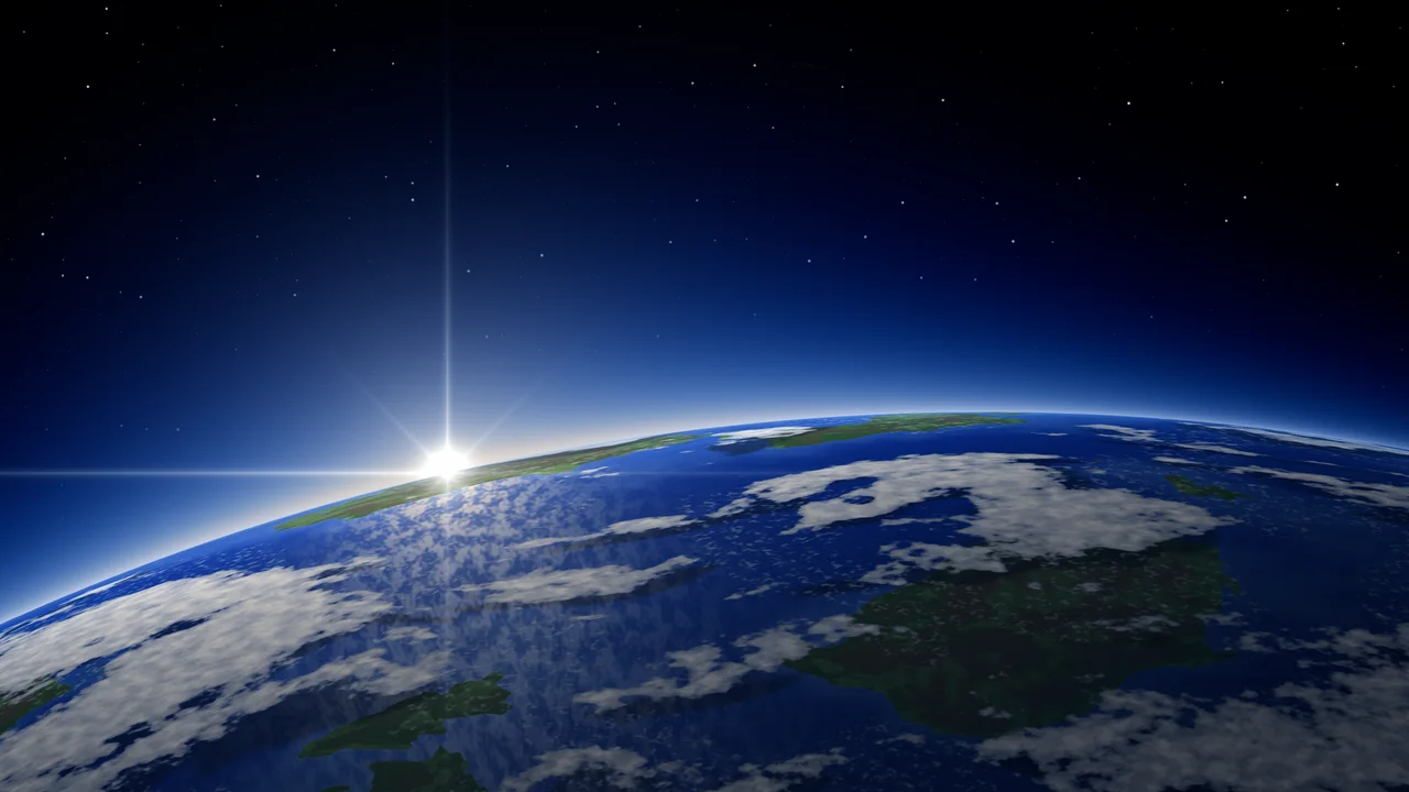 Black Earth Sunrise from Space desktop wallpaper in 4K