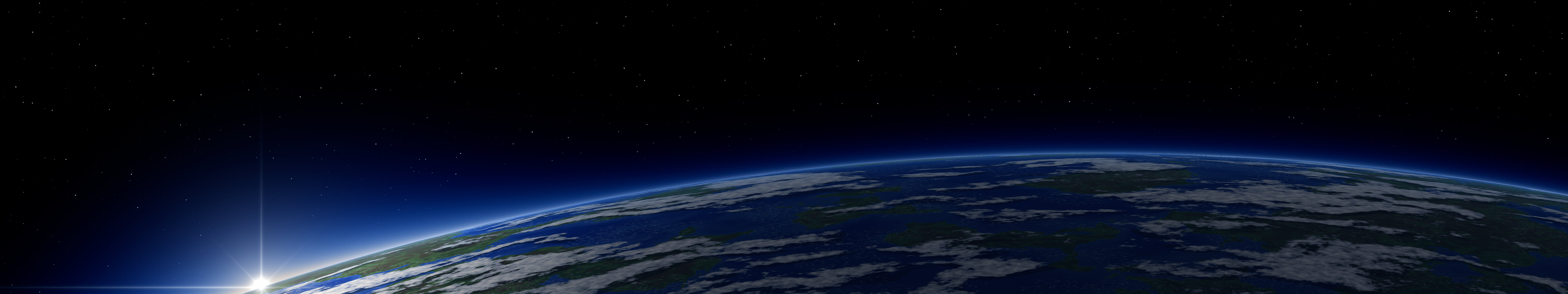 Black Earth Sunrise from Space triple monitor wallpaper, 7680 × 1440