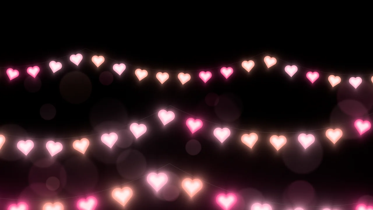 Black Heart String Lights desktop wallpaper in 4K