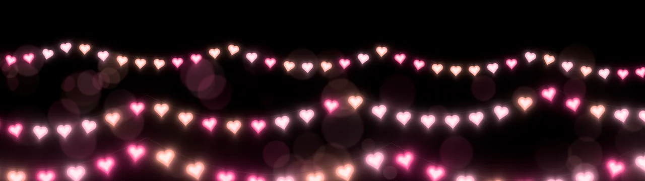 Black Heart String Lights dual monitor wallpaper, 7680 × 2160