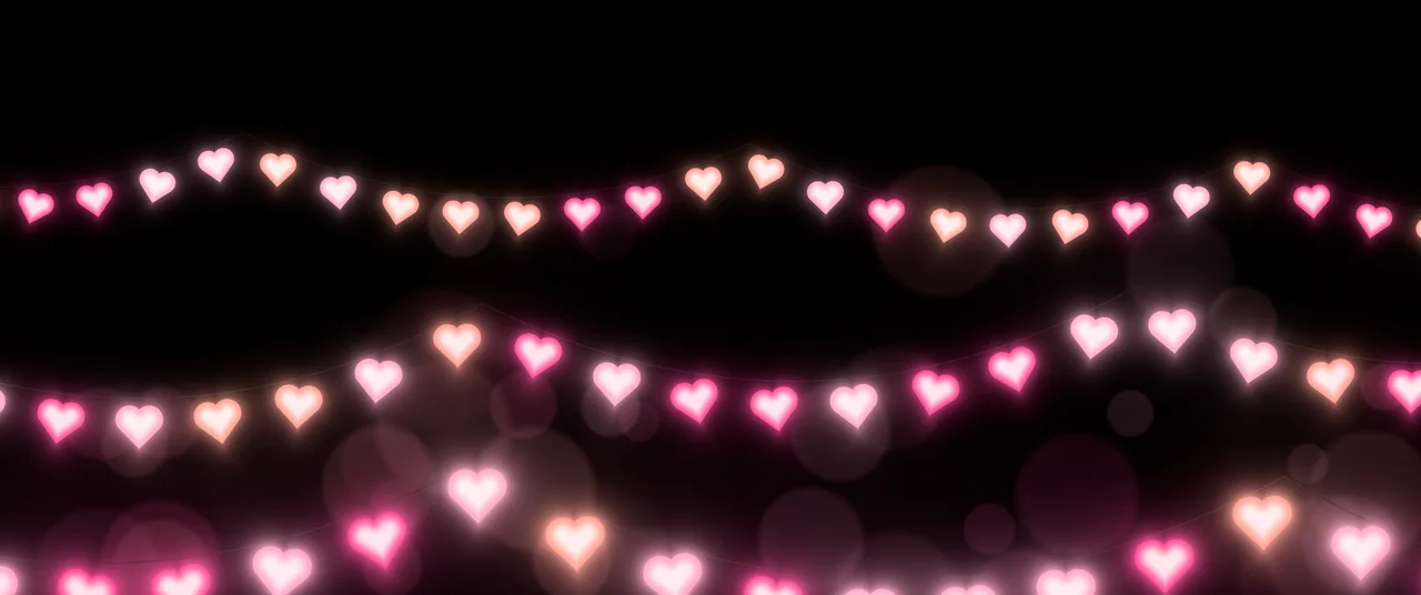 Black Heart String Lights ultrawide wallpaper, 3440 × 1440
