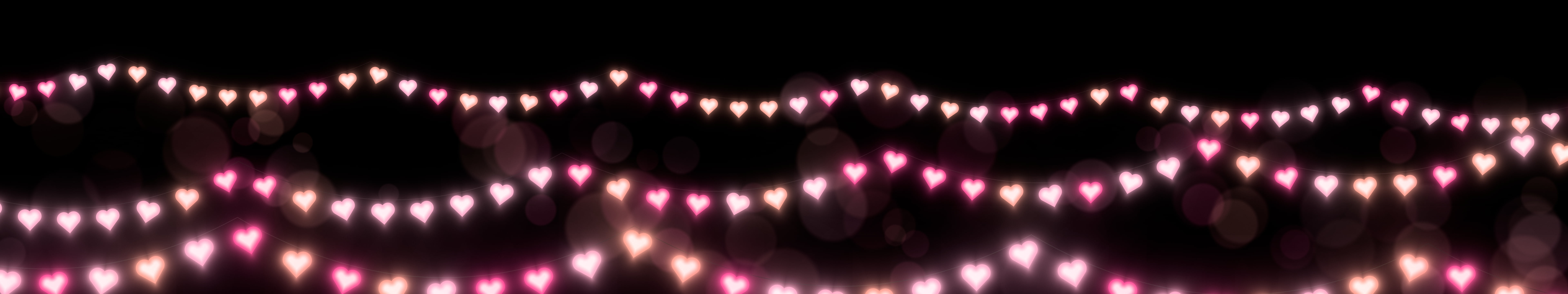 Black Heart String Lights triple monitor wallpaper, 7680 × 1440