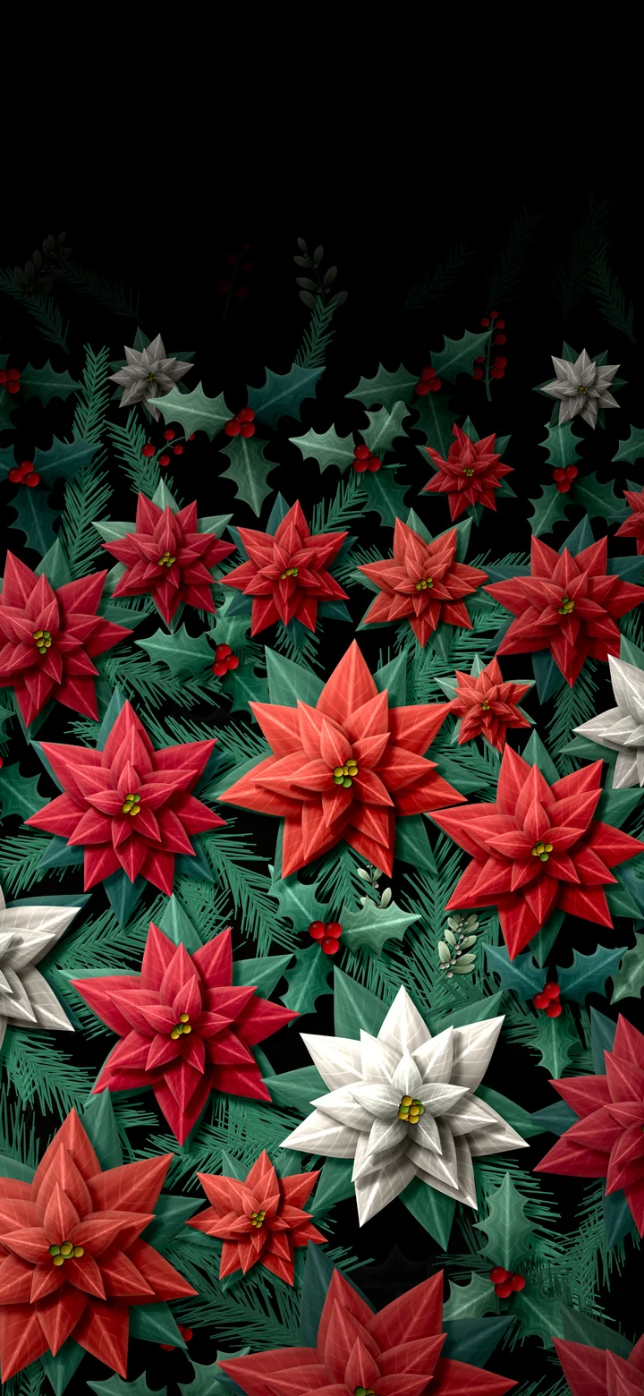 Black Holly and Poinsettia Pattern wallpaper for iPhone and Android