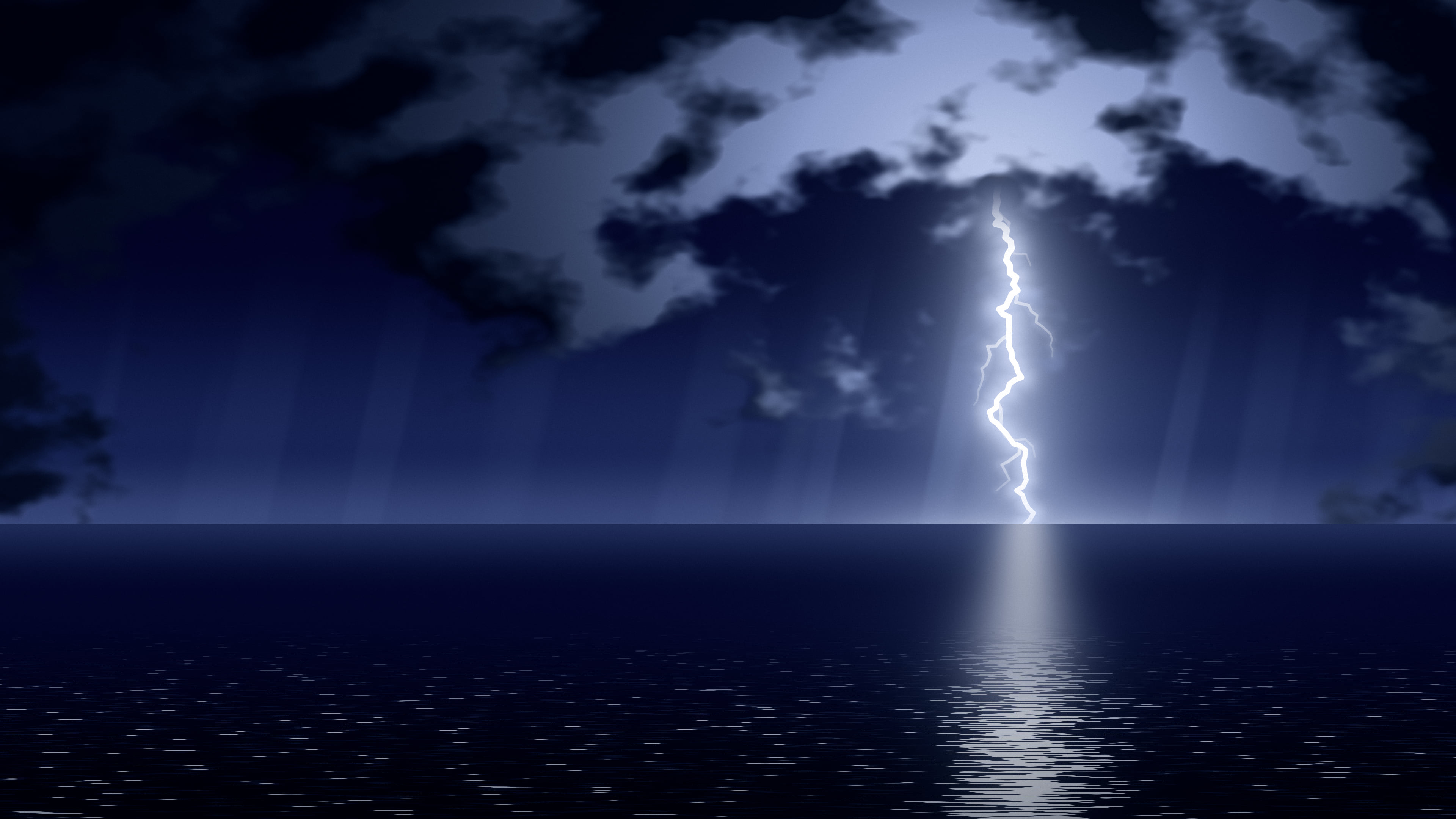 Black Lightning Over the Ocean desktop wallpaper in 4K
