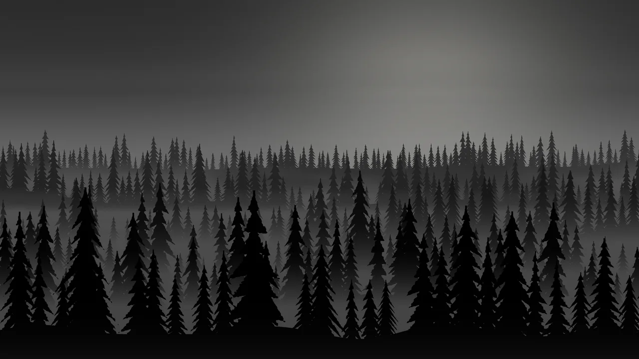 Black Misty Pine Forest desktop wallpaper in 4K