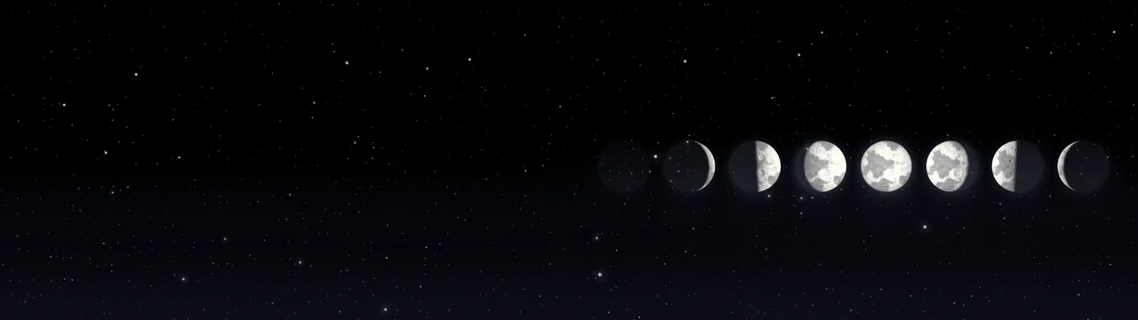 Black Moon Phases dual monitor wallpaper, 7680 × 2160