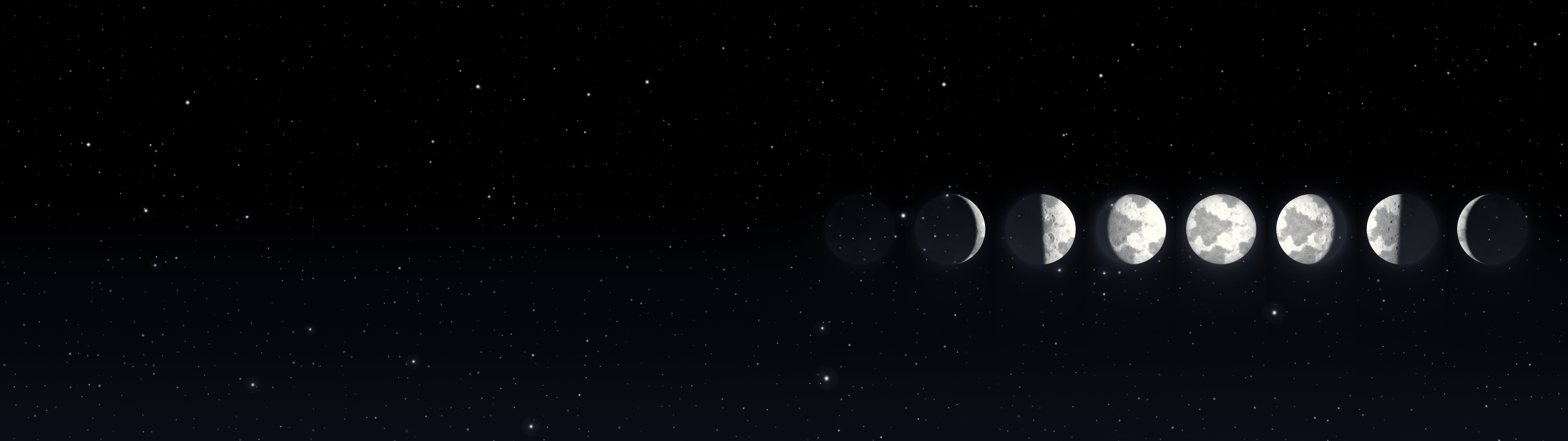 Black Moon Phases dual monitor wallpaper, 7680 × 2160