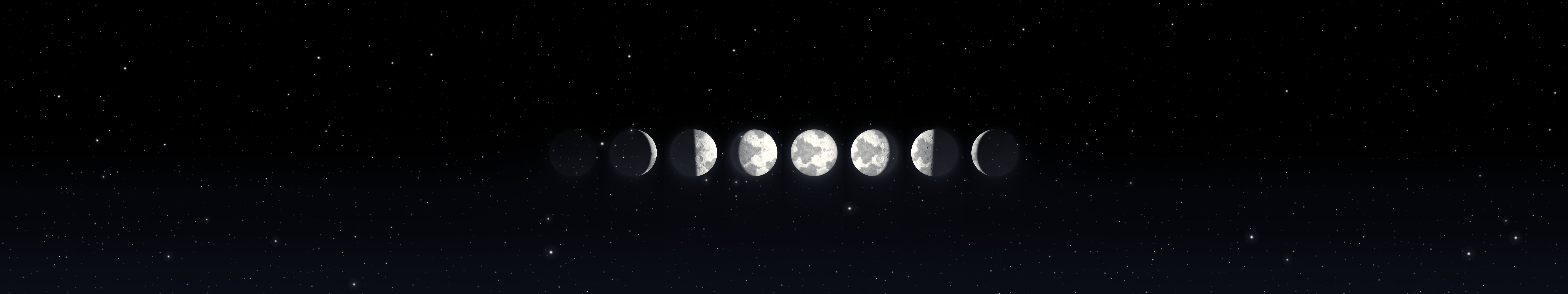 Black Moon Phases triple monitor wallpaper, 7680 × 1440