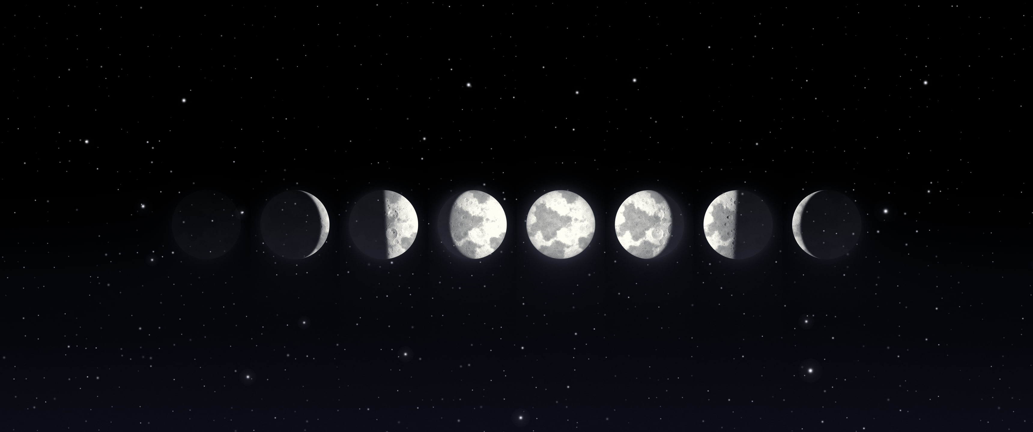 Black Moon Phases ultrawide wallpaper, 3440 × 1440