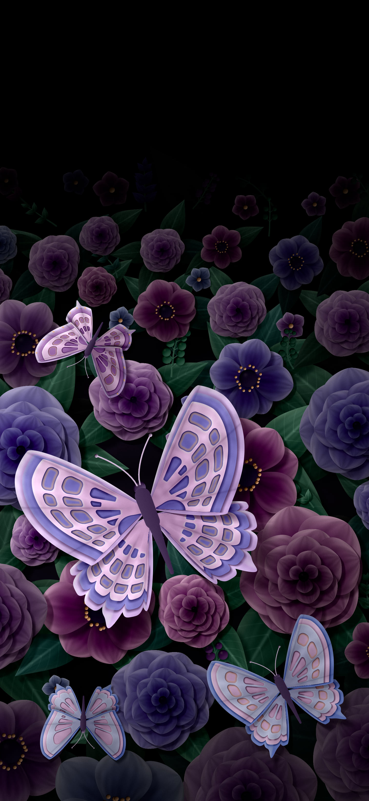 Black Paper Butterflies and Flowers wallpaper for iPhone and Android