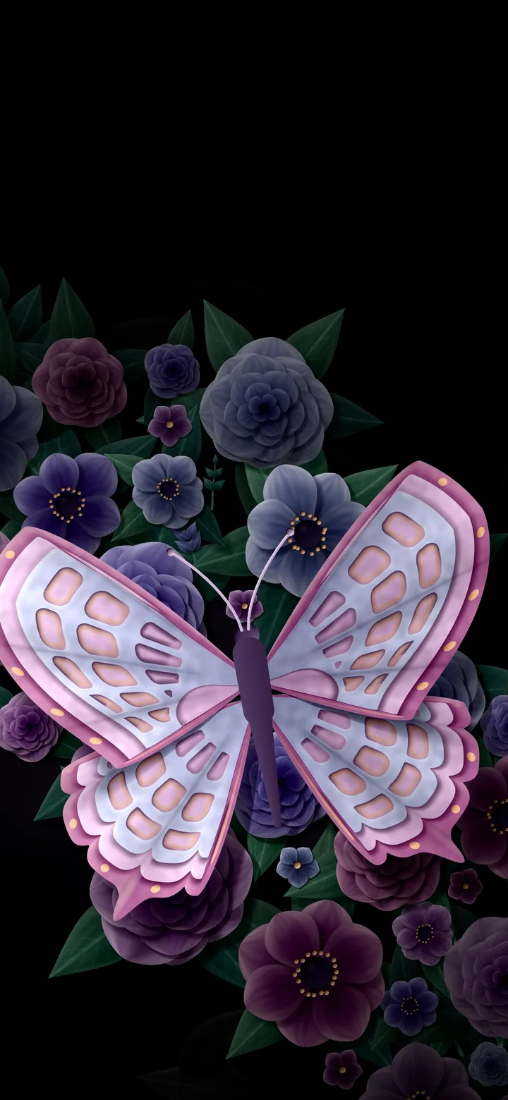 Black Paper Butterfly on Flowers wallpaper for iPhone and Android