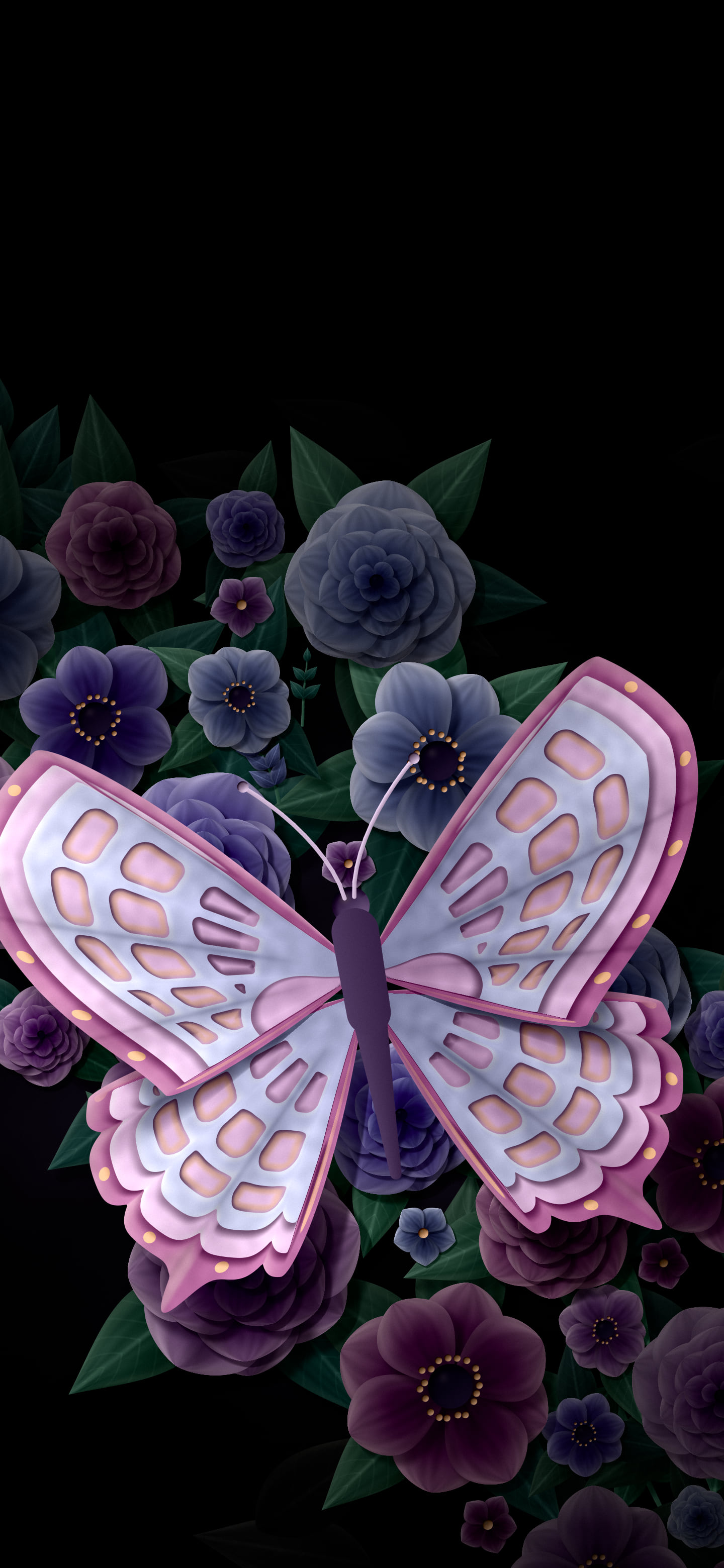 Black Paper Butterfly on Flowers wallpaper for iPhone and Android