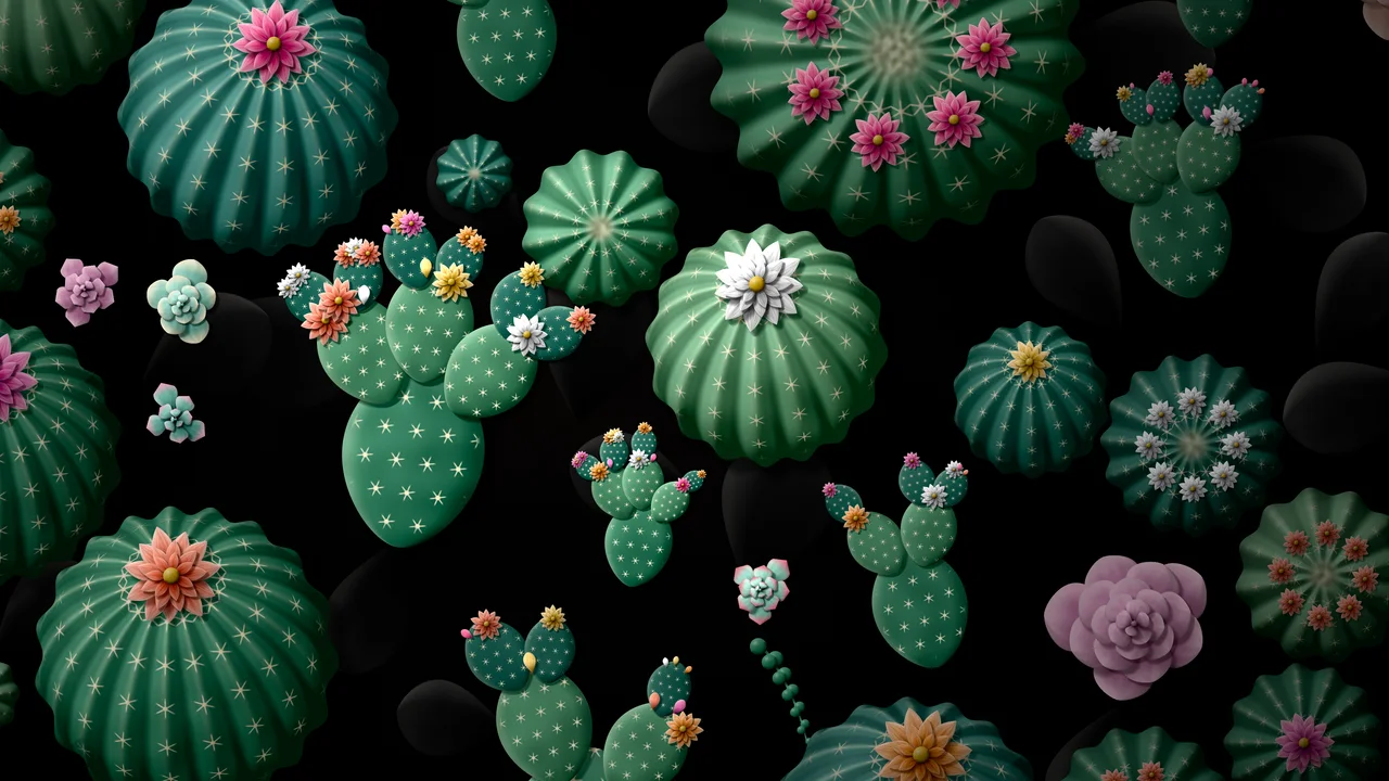 Black Paper Cactus and Succulents desktop wallpaper in 4K