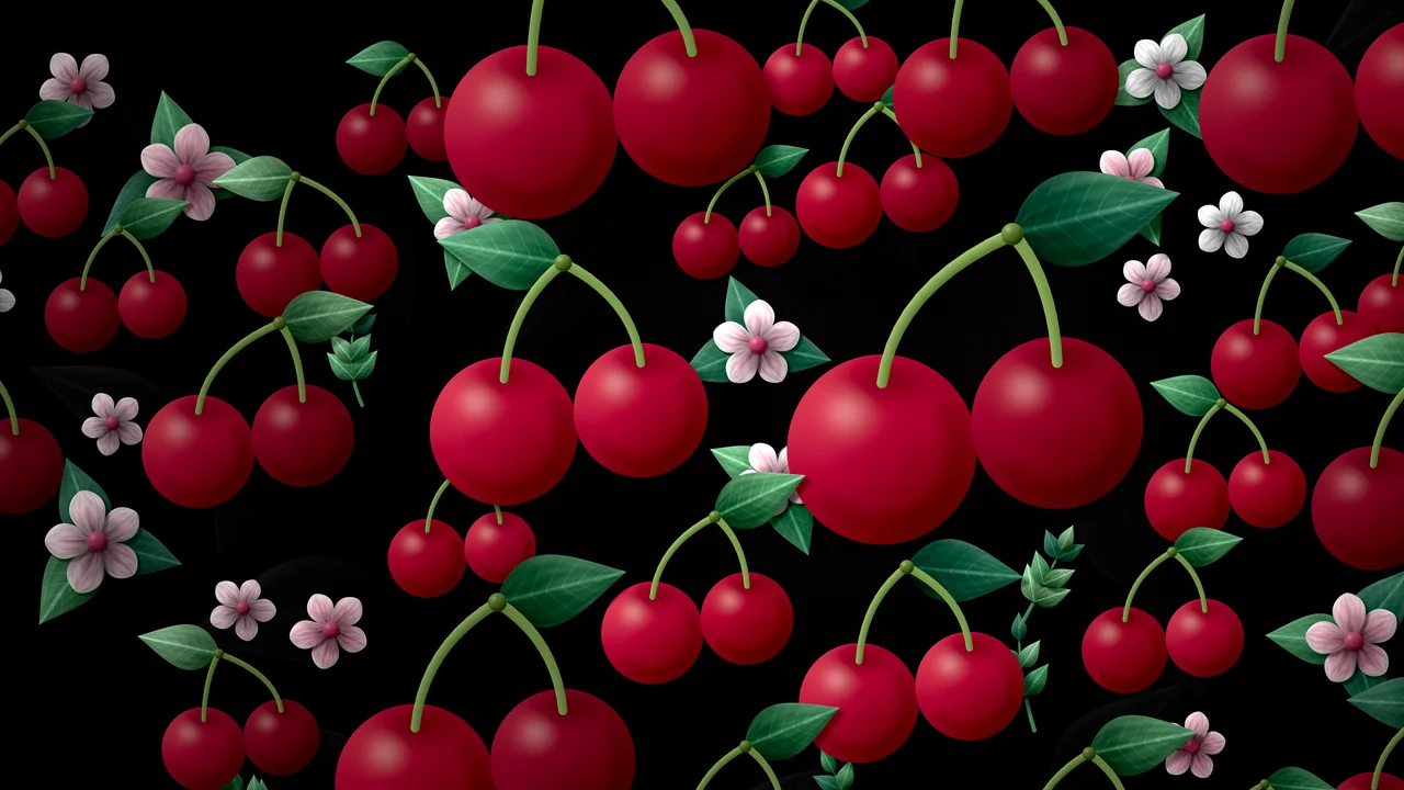 Black Paper Cherry Pattern desktop wallpaper in 4K