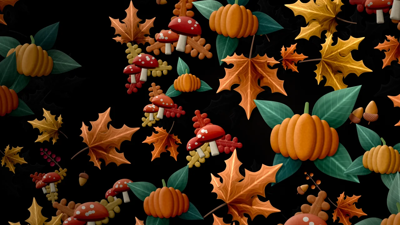 Black Paper Fall Harvest Pattern desktop wallpaper in 4K