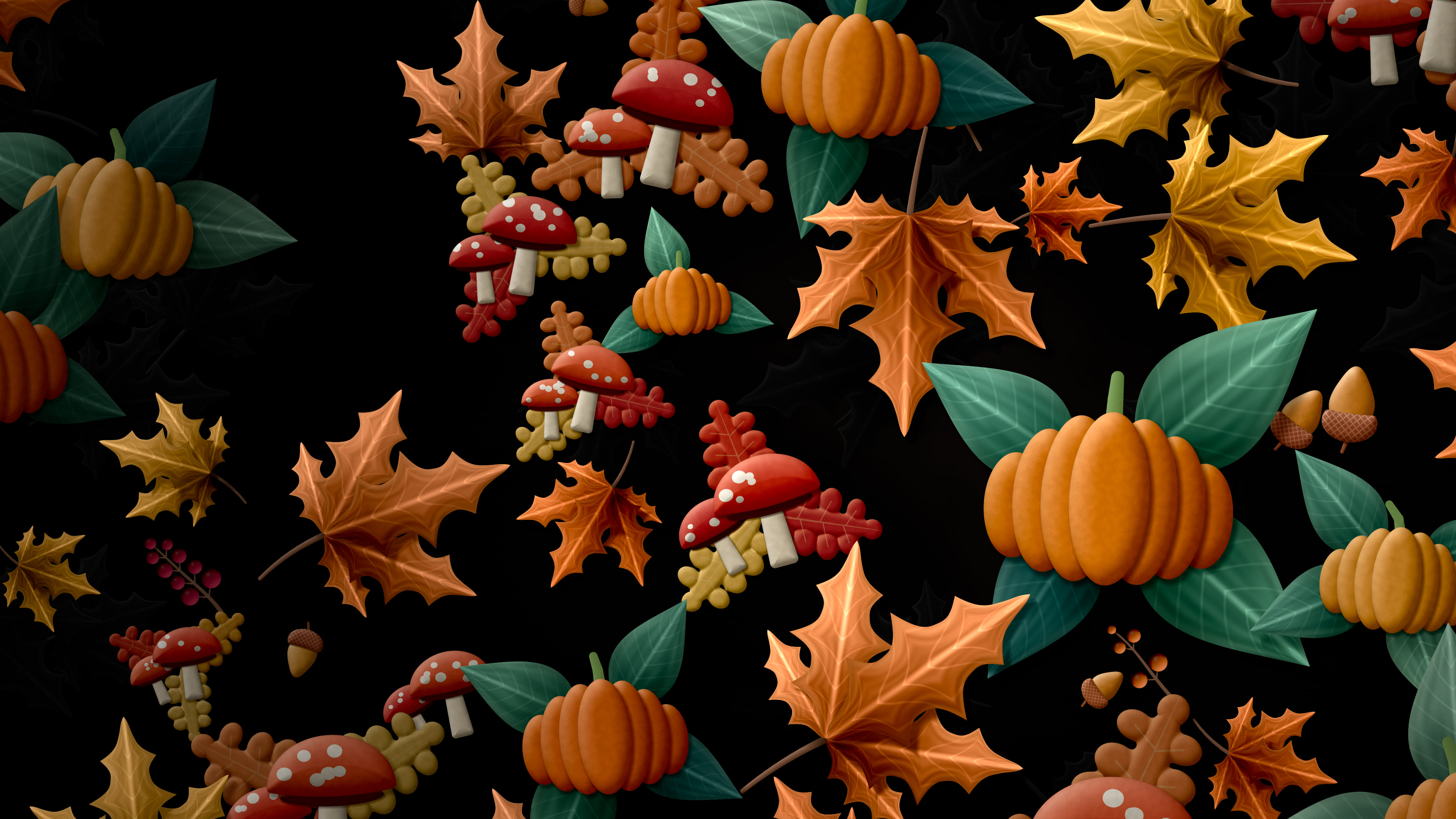Black Paper Fall Harvest Pattern desktop wallpaper in 4K