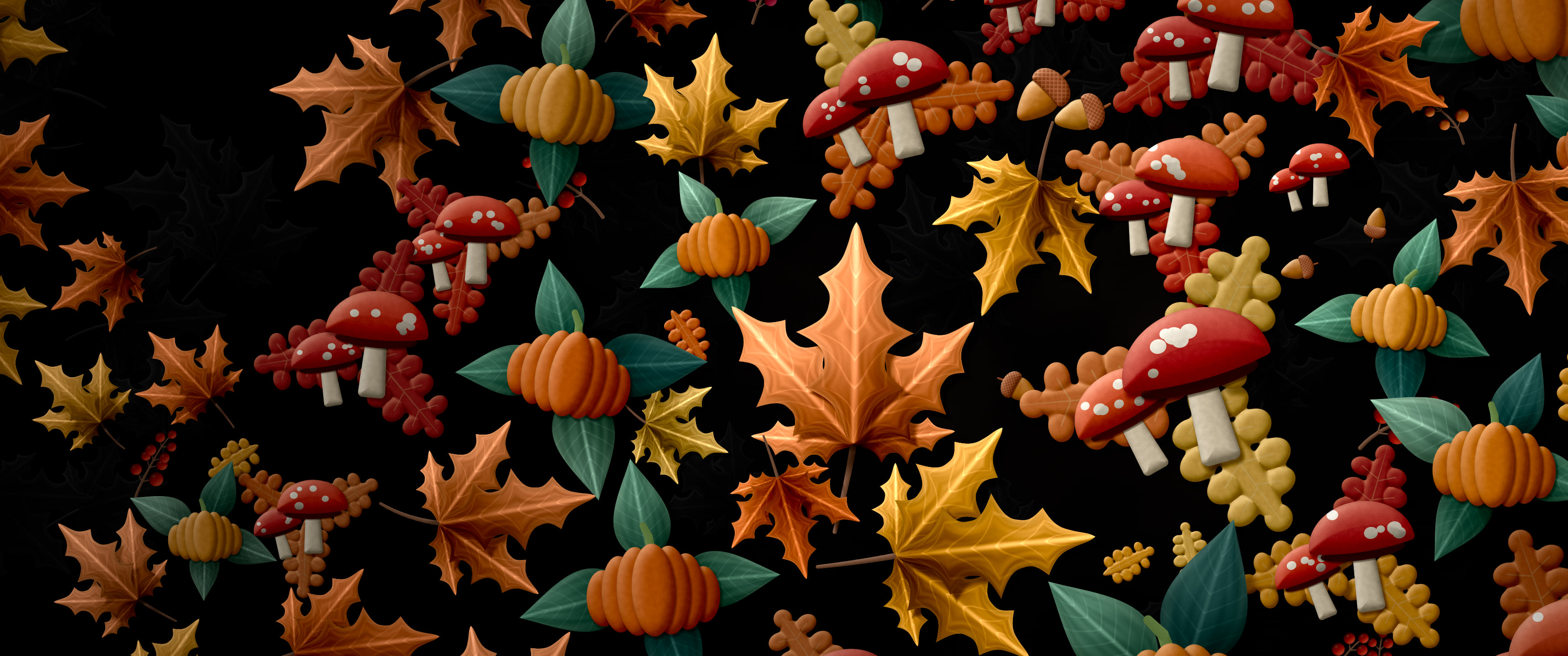 Black Paper Fall Harvest Pattern ultrawide wallpaper, 3440 × 1440