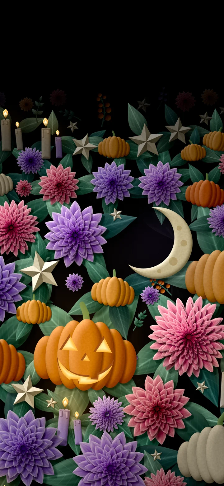 Black Paper Halloween Pumpkin and Moon Pattern wallpaper for iPhone and Android