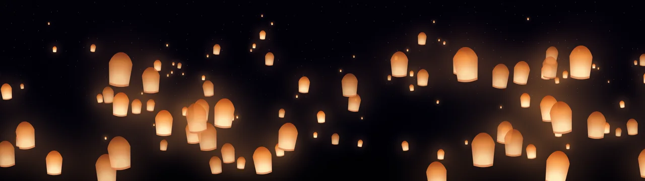 Black Paper Lanterns dual monitor wallpaper, 7680 × 2160